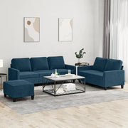 Set di Divani 3 pz con Cuscini Blu in Velluto
