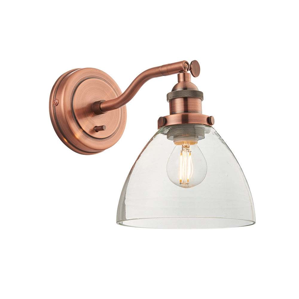 Applique retro Hansen rame anticato con interruttore E14