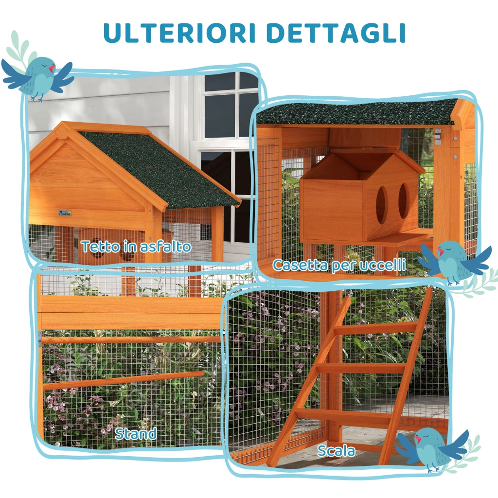 Voliera per Uccelli con Casetta ¨C Minimal ¨C Legno e Metallo 92x52x171 cm Arancione Verde