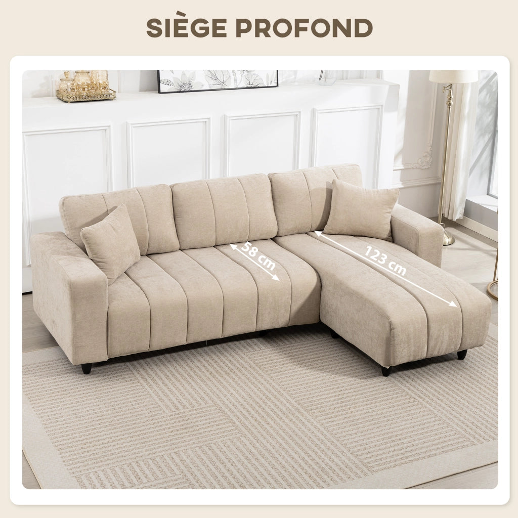 Divano angolare 3 posti con chaise longue ¨C Minimal ¨C beige 242x156x87cm