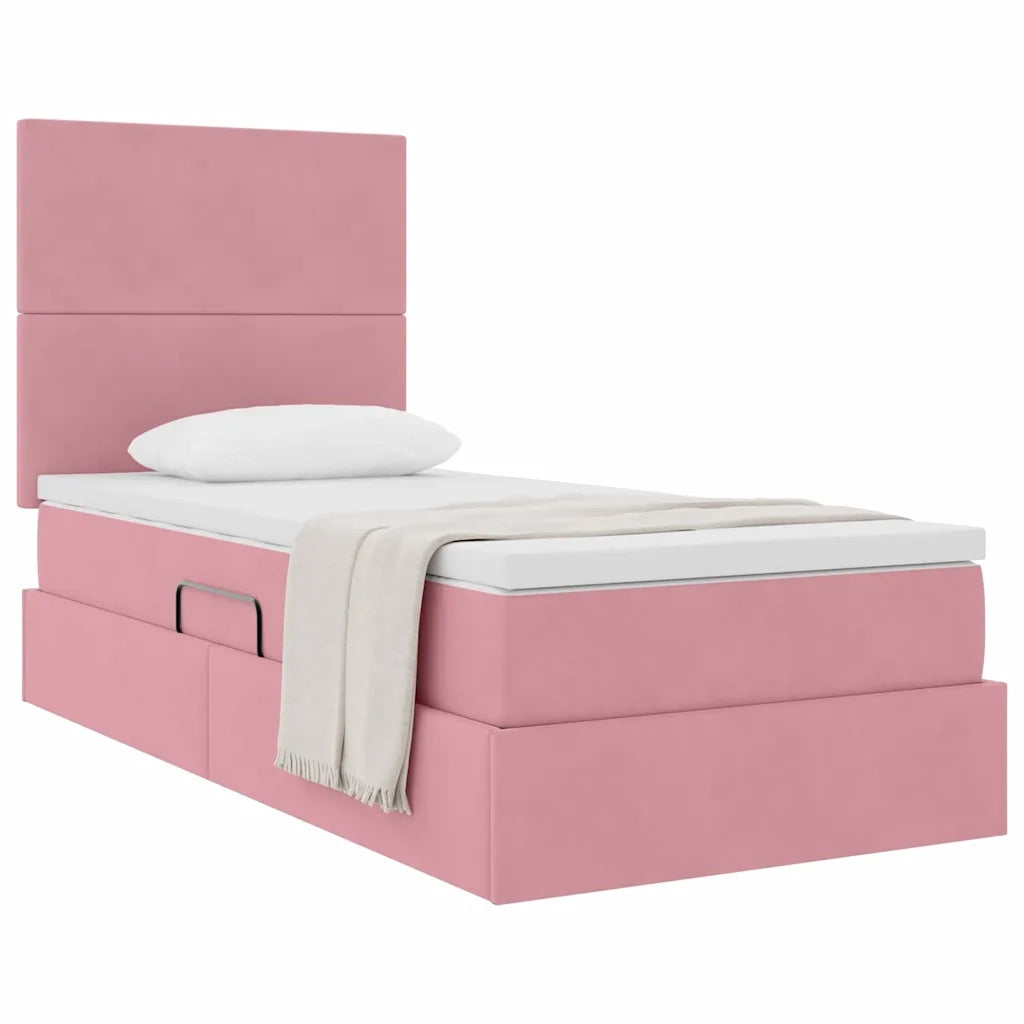 Letto con contenitore e materasso Rosa 100 x 200 cm Velluto