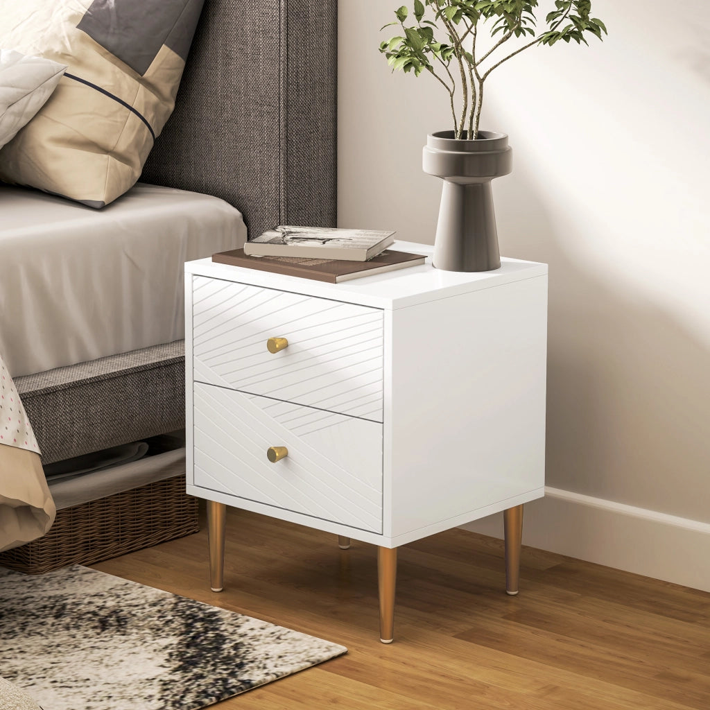 Comodino con 2 cassetti ¨C Minimal ¨C bianco 40x35x50 cm