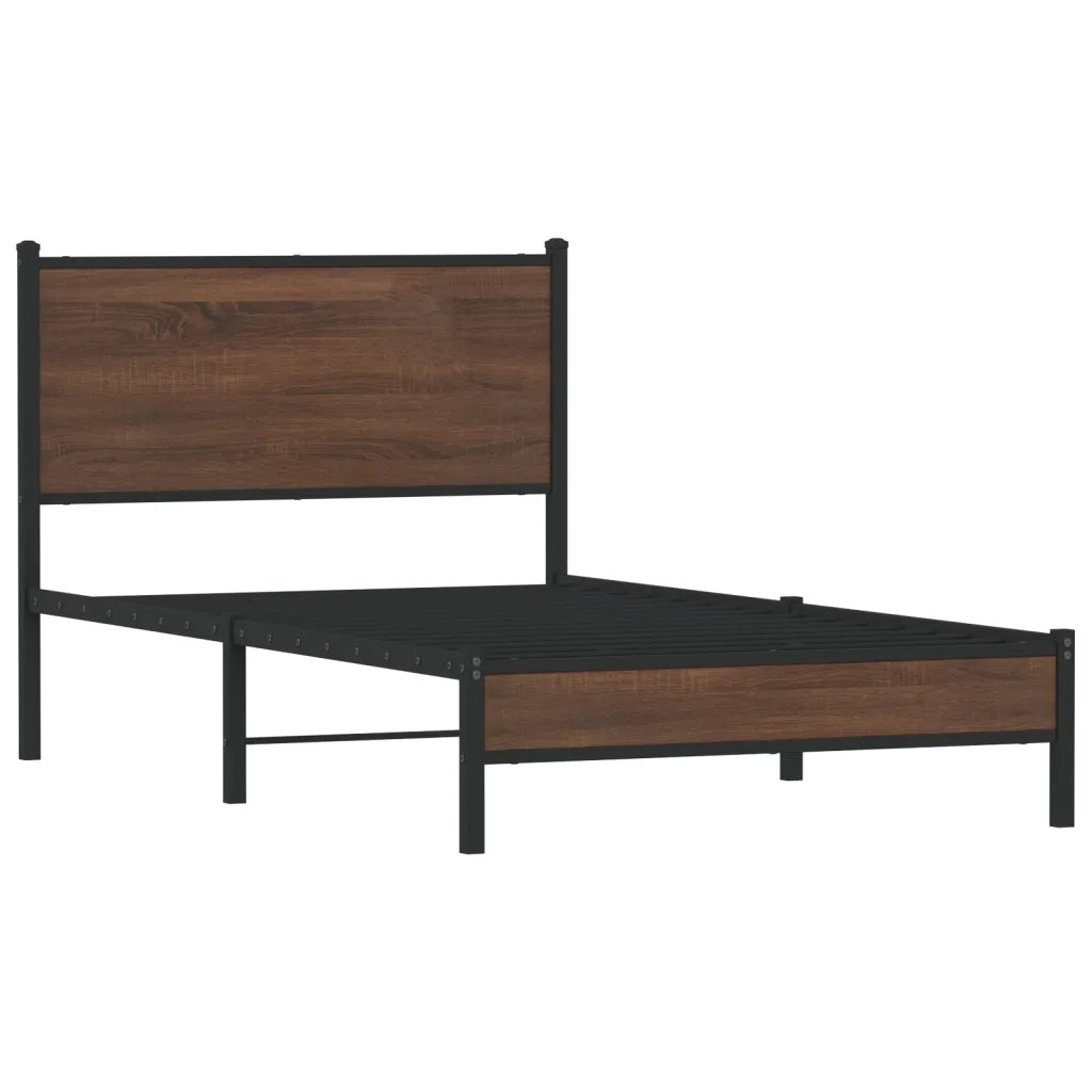 Letto singolo | Letto per adulti | Giroletto senza Materasso in Metallo Rovere Marrone 100x190 cm