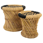 Set di 2 sgabelli marroni in bambù e corda