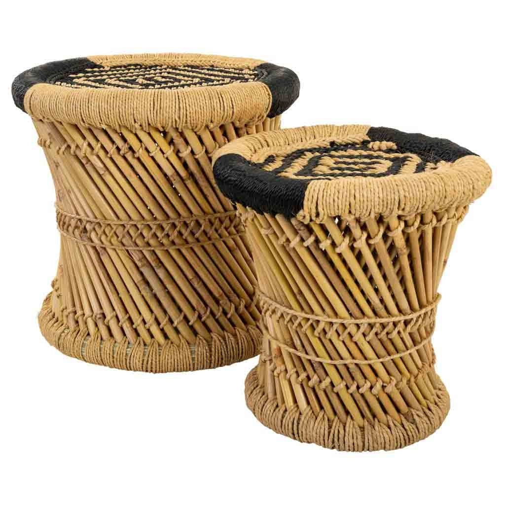 Set di 2 sgabelli marroni in bambù e corda