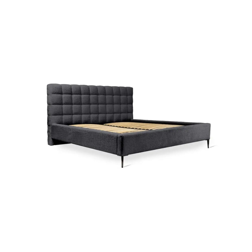 Letto MILLIO – Nero – 180x200 cm – Tessuto bouclé in ciniglia – Rete inclusa – Comfort alberghiero a 5 stelle