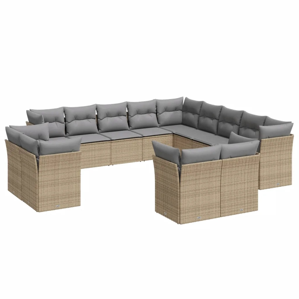 Set Divano da Giardino 13 pz con Cuscini Beige in Polyrattan 3218549