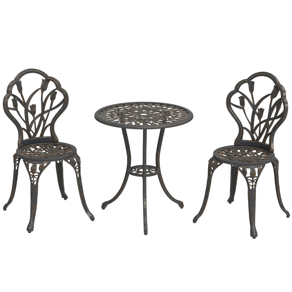 Set Giardino 3 Pezzi ¨C Minimal ¨C Bronzo, Polyrattan, Tavolo Rotondo con Foro Ombrellone