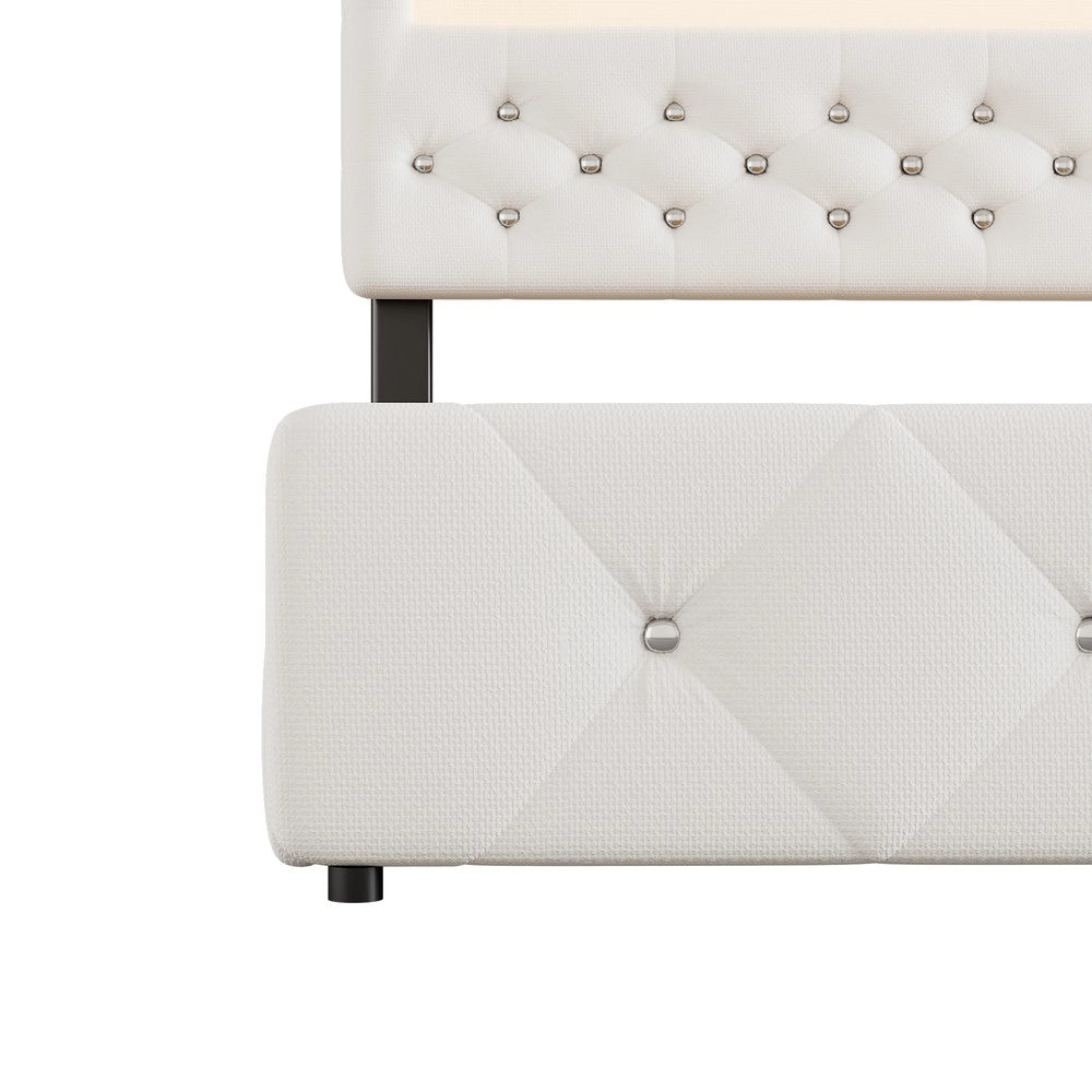 Letto Imbottito Contenitore con Cassetti e Comodino LED ¨C MINIMAL ¨C Bianco 140x200