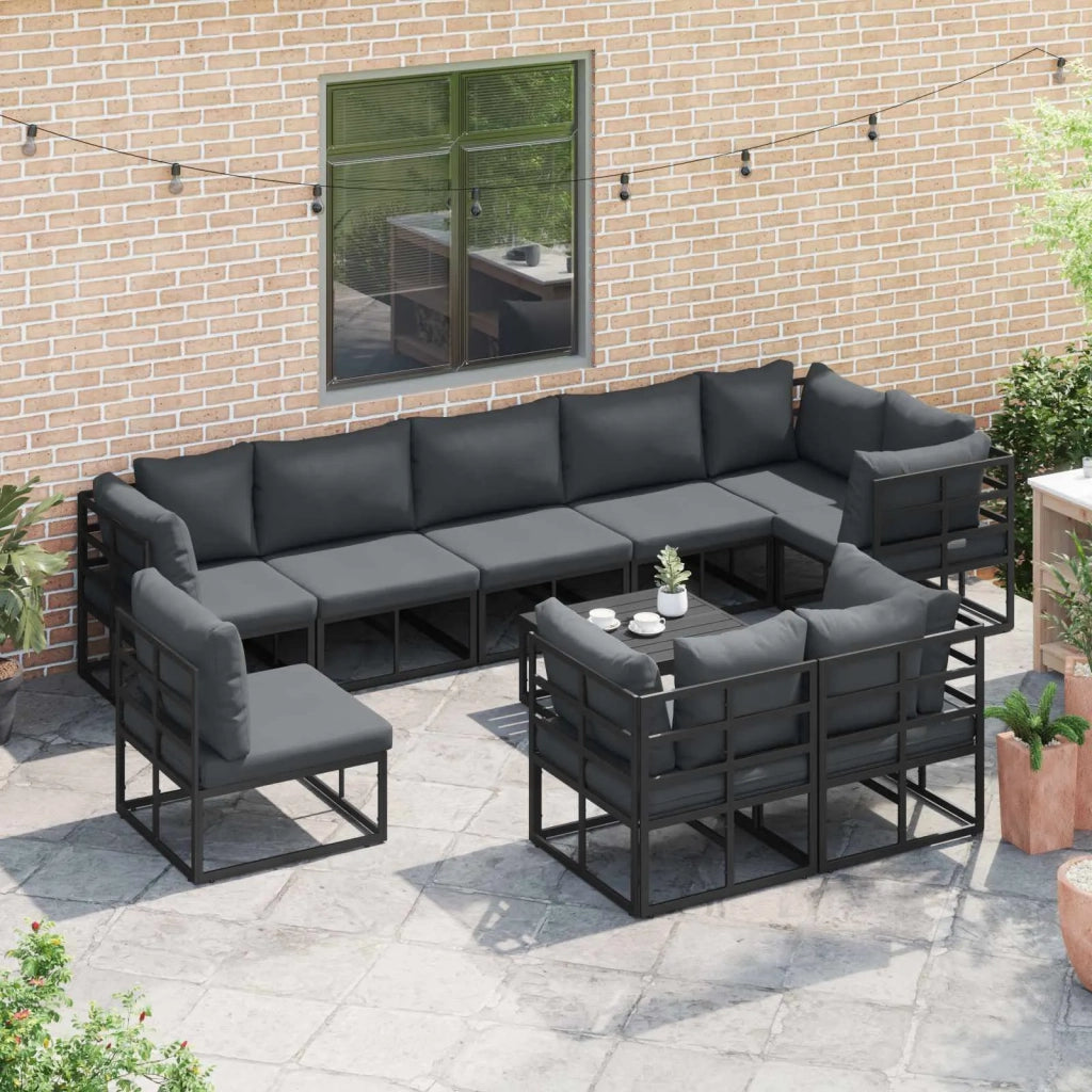 Set Divano da Giardino con cuscino 10 pcs Nero Alluminio 3378883
