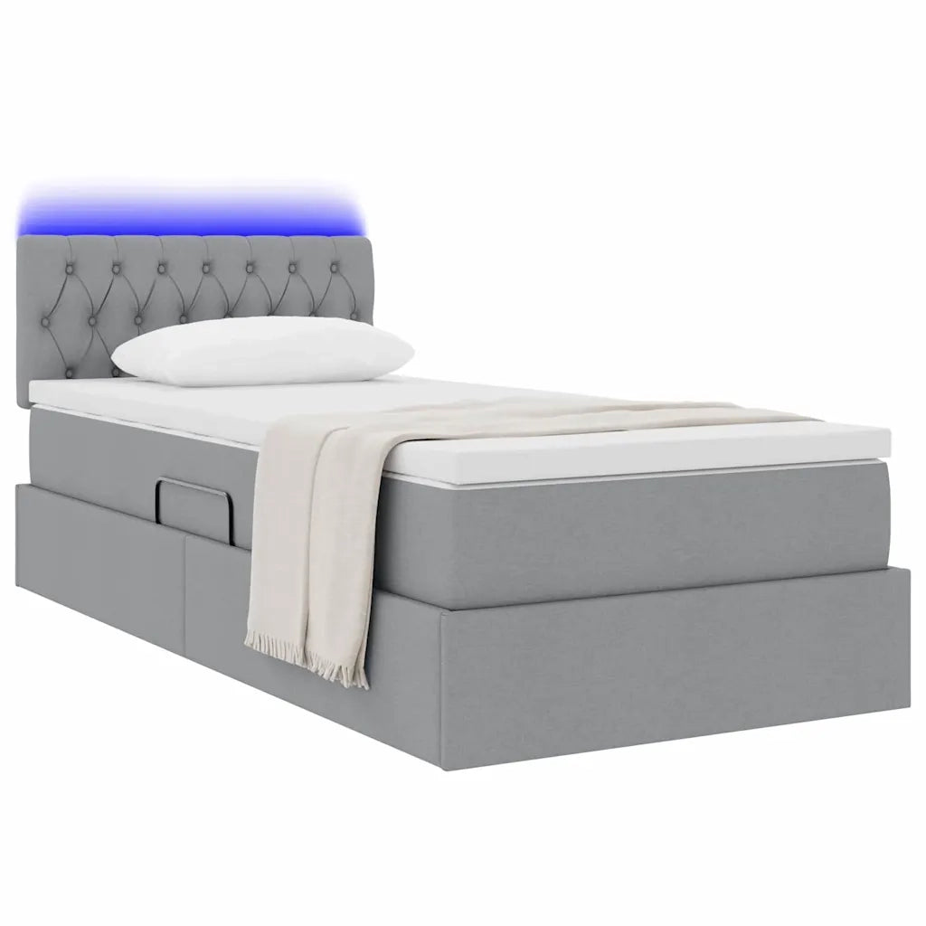 Letto con contenitore e LED Grigio chiaro 90 x 190 cm Tessuto 3371175
