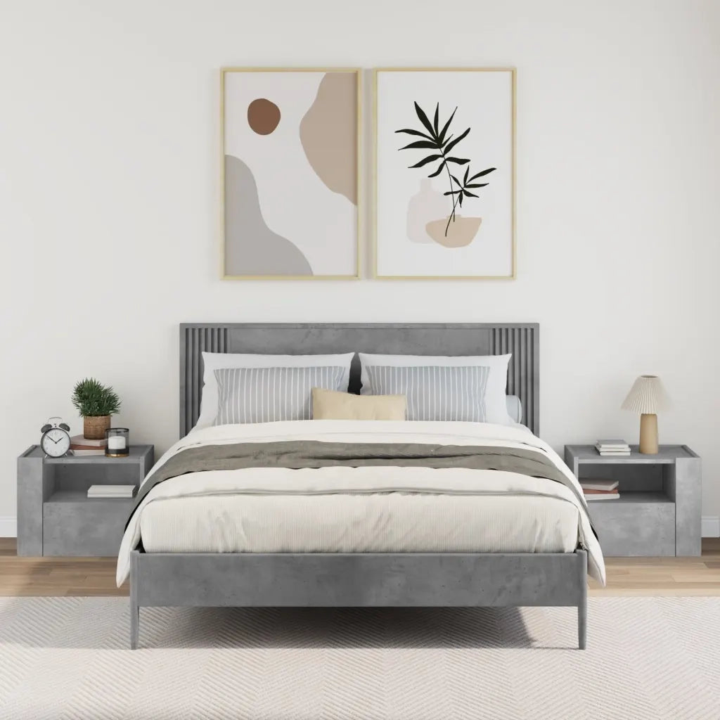 Set di 2 Comodini | Armadio da Notte | Mobiletto da notte a Muro Grigio Cemento 45x30x35 cm