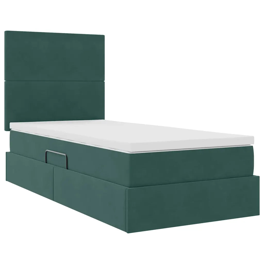 Letto con contenitore e LED Verde Scuro 100 x 200 cm Velluto