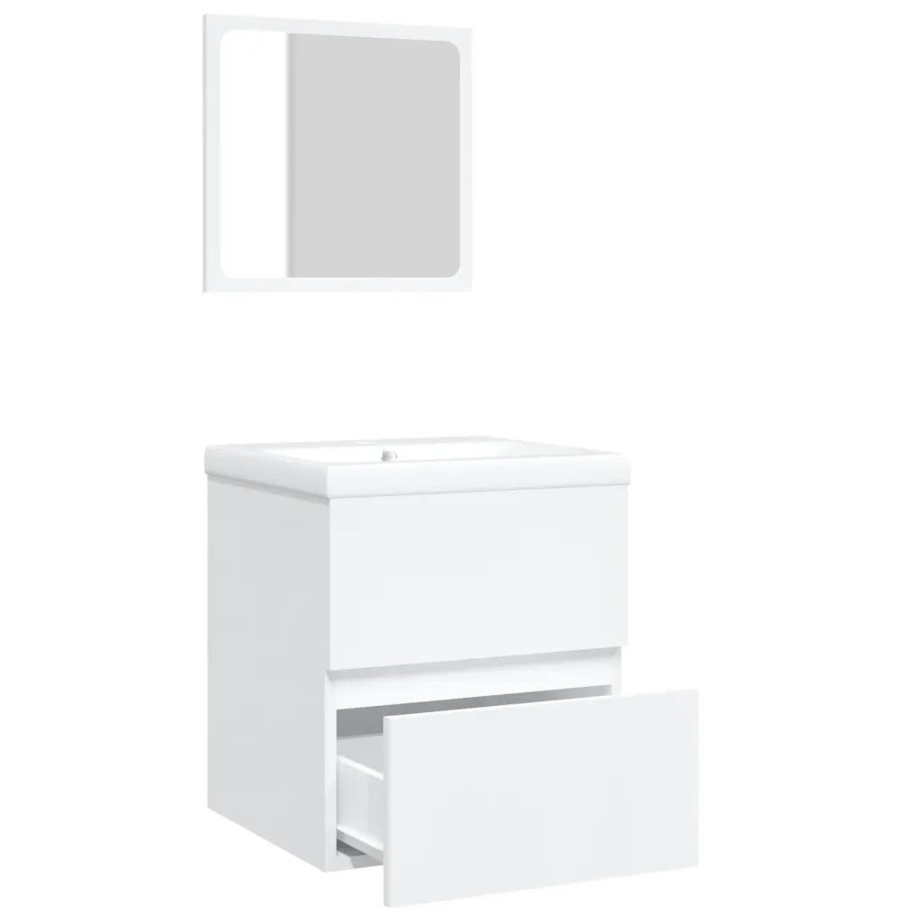 Mobile da Bagno con Lavabo e Specchio Bianco