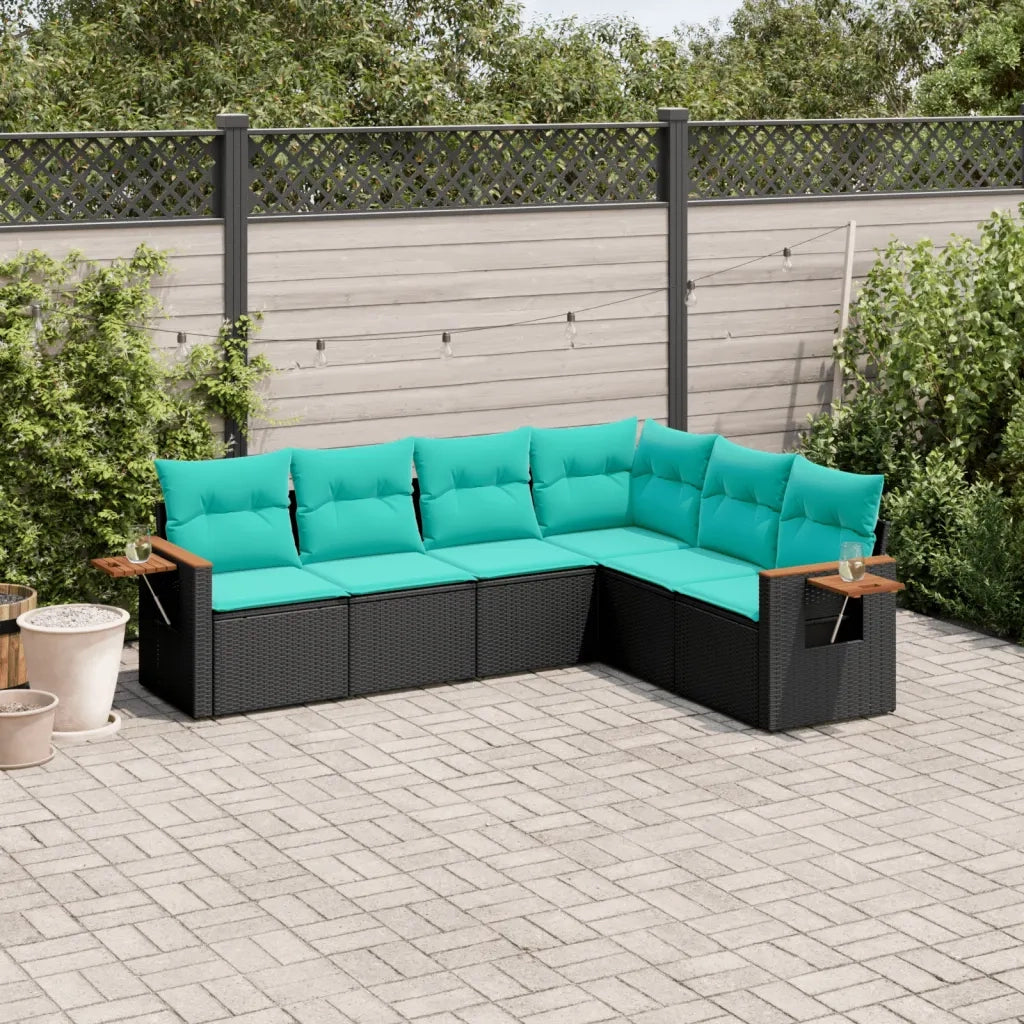 Set Divani da Giardino 6 pz con Cuscini Nero in Polyrattan