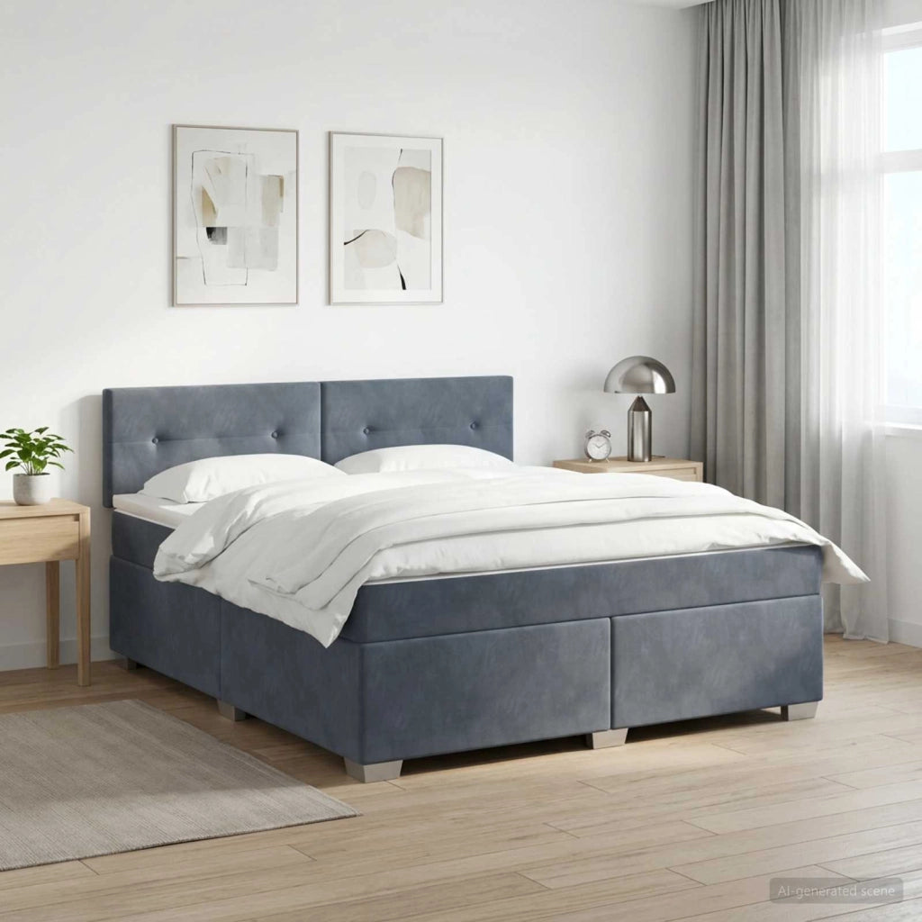 Letto con Box Spring, Materasso e LED Grigio Scuro 180 x 200 cm 3452229
