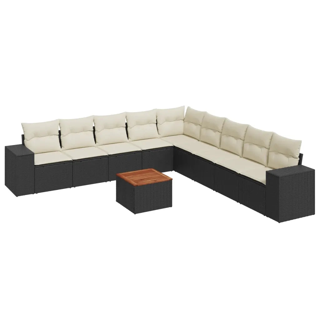 Set Divani da Giardino 10pz con Cuscini in Polyrattan Nero