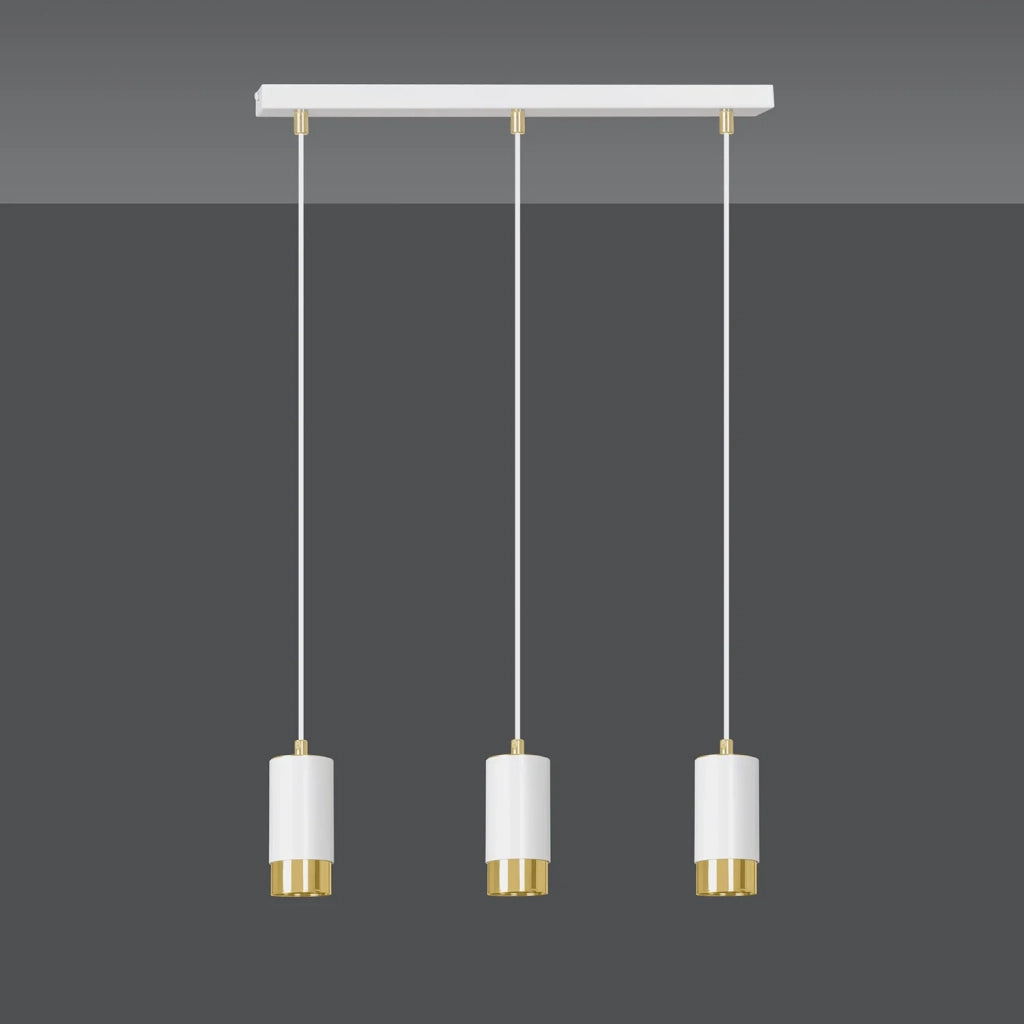 Lampadario 3 Luci Ivar Con Cilindri In Acciaio Bianco E Oro