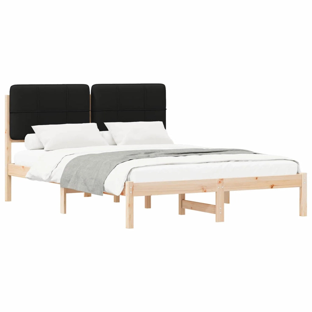Letto matrimoniale | Letto per adulti | Letto con Testiera Rivestita Nero 160 x 200 cm Pino massello