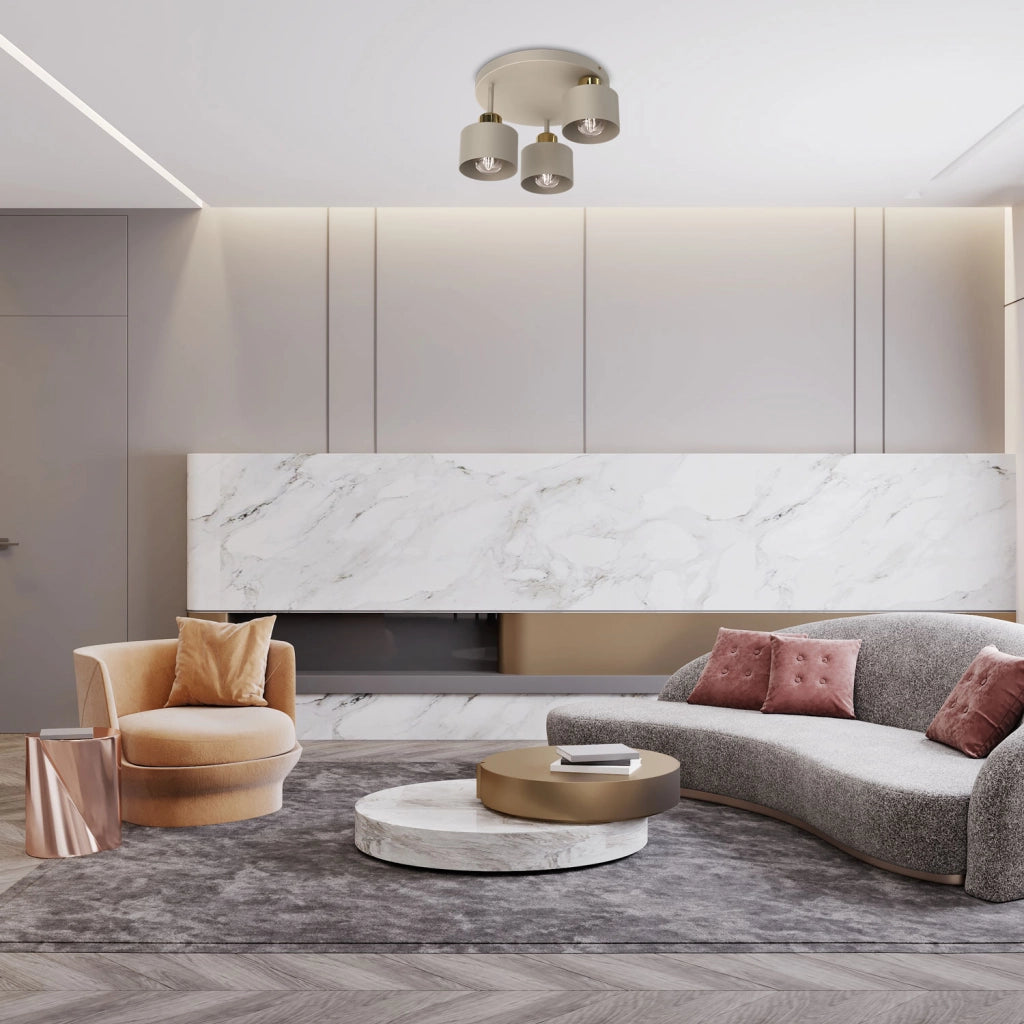 Lampada da soffitto 3 luci beige oro metallo E27 Parkla