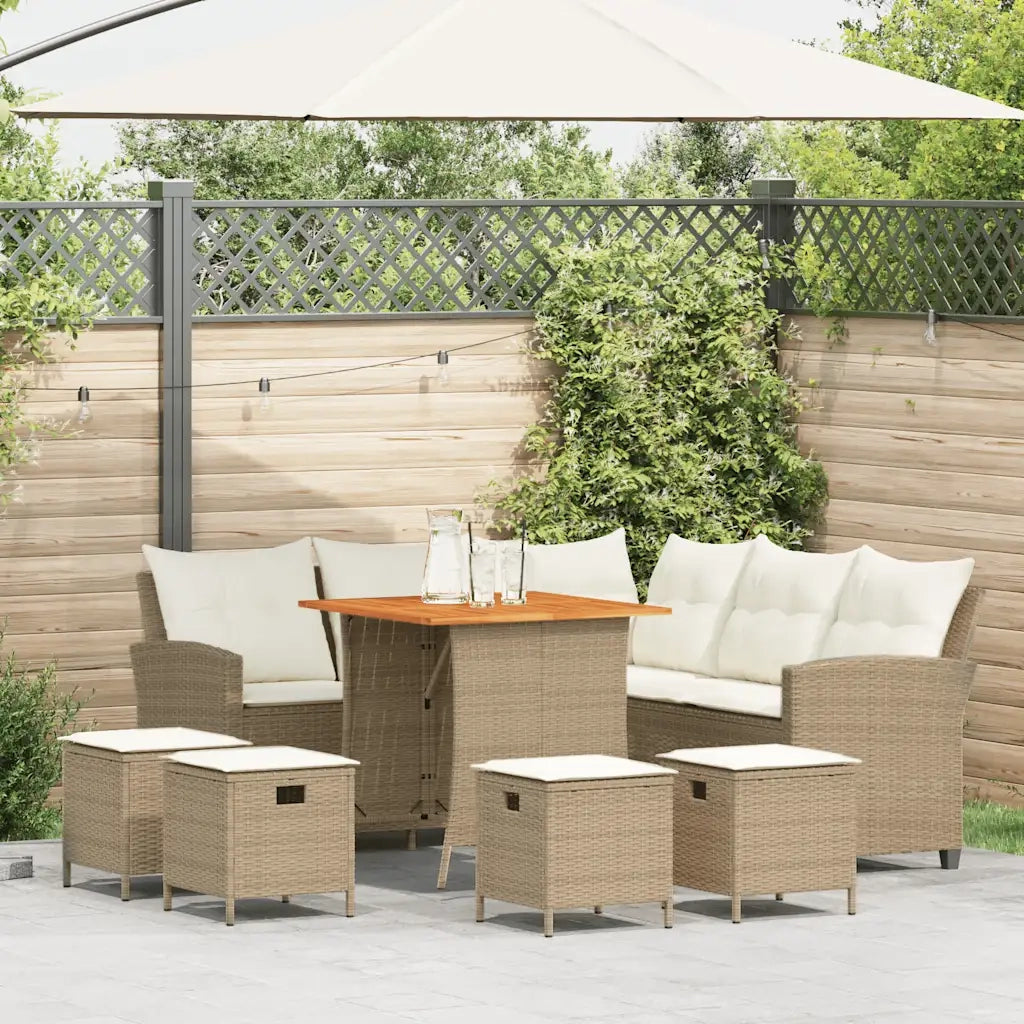 Set Divano da Giardino 6 pz con Cuscini a L Beige in Polyrattan 3213542