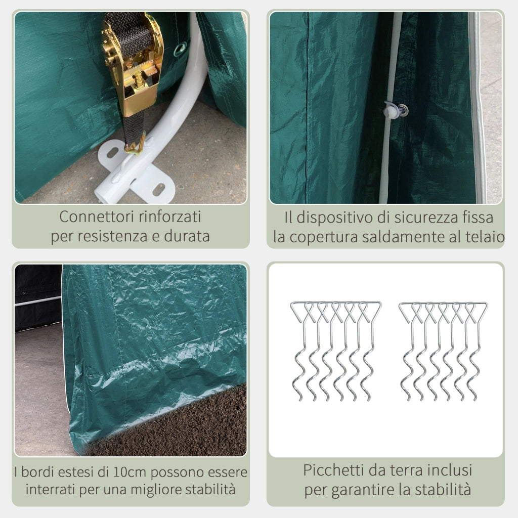 Garage per Moto e Biciclette 2.4x2 m ¨C Minimal ¨C Verde, Metallo e Tessuto PE