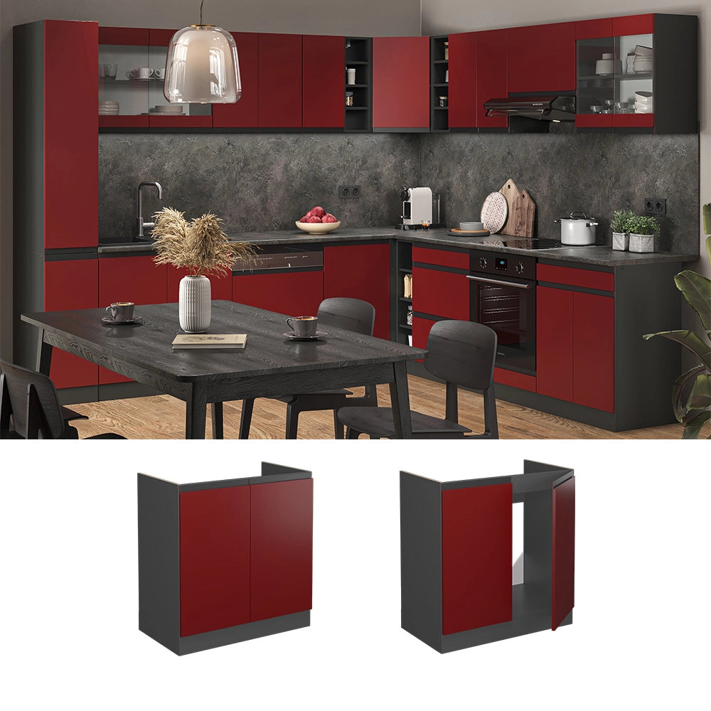 Vicco Mobile lavello cucina Rosso 80 cm PL Marmo