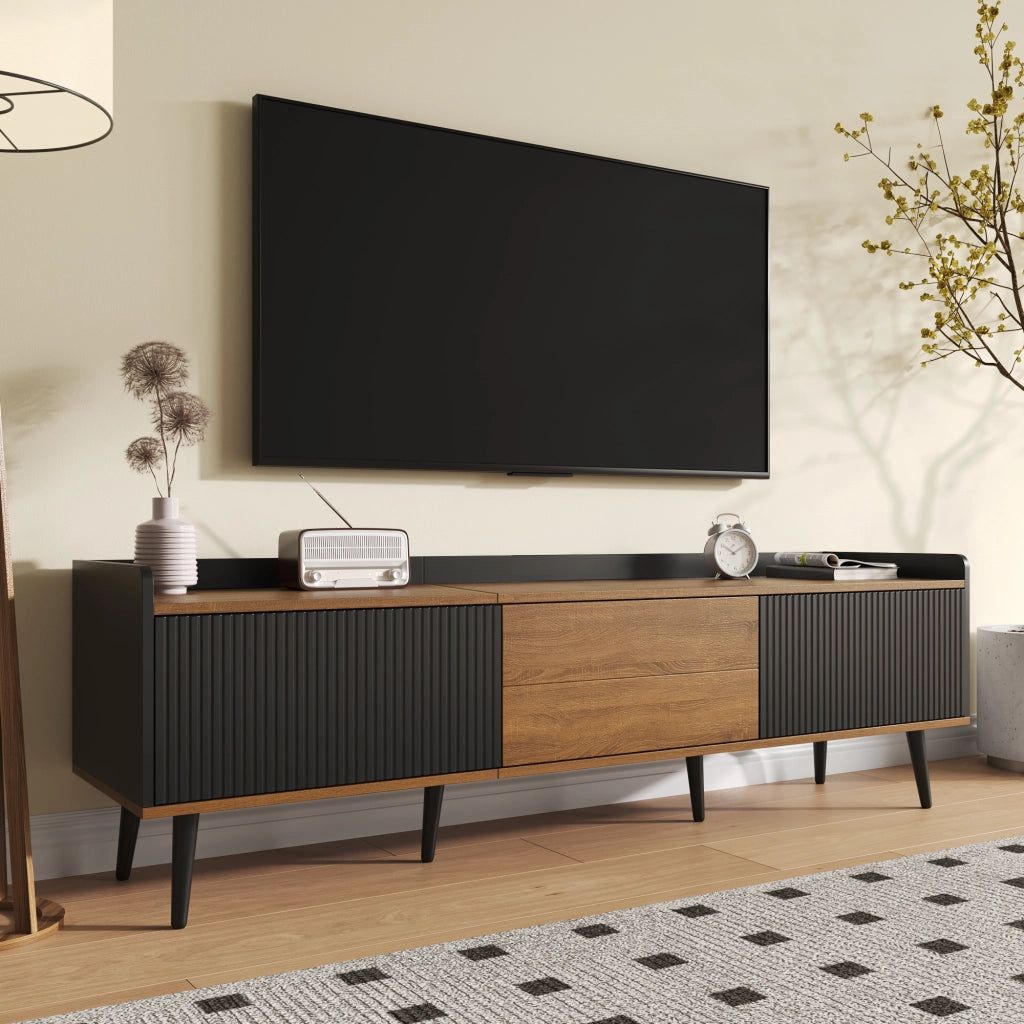 Cassettiera per TV nero e naturale in MDF e truciolare lunghezza 160 cm