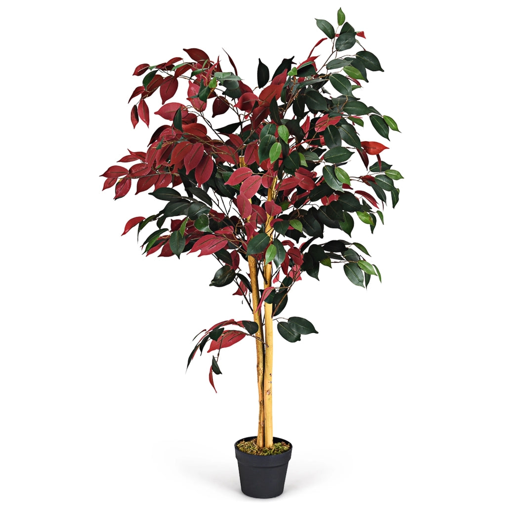 Pianta artificiale realistica e decorativa, Fico finto 120 cm in vaso, Verde e rosso-Piante artificiali