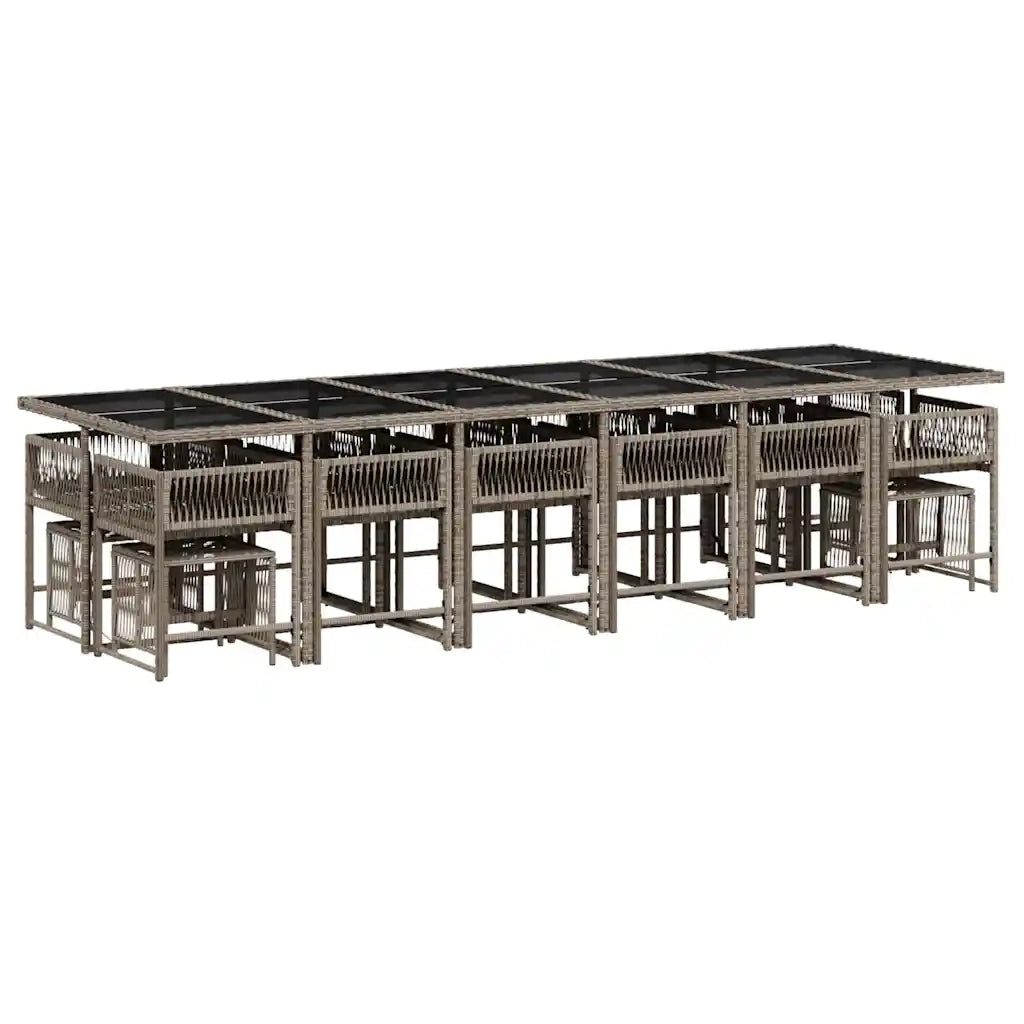 Set da Pranzo da Giardino 17pz con Cuscini Grigio in Polyrattan