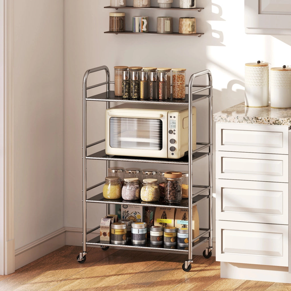 Carrello per cucina con 4 piani e ripiani regolabili ¨C Minimal ¨C Argento 60x35x100 cm