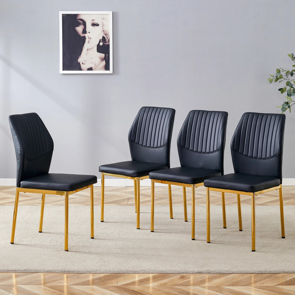 Set 4 Sedie da Pranzo ¨C MINIMAL ¨C PU Nero, Gambe Oro in Metallo