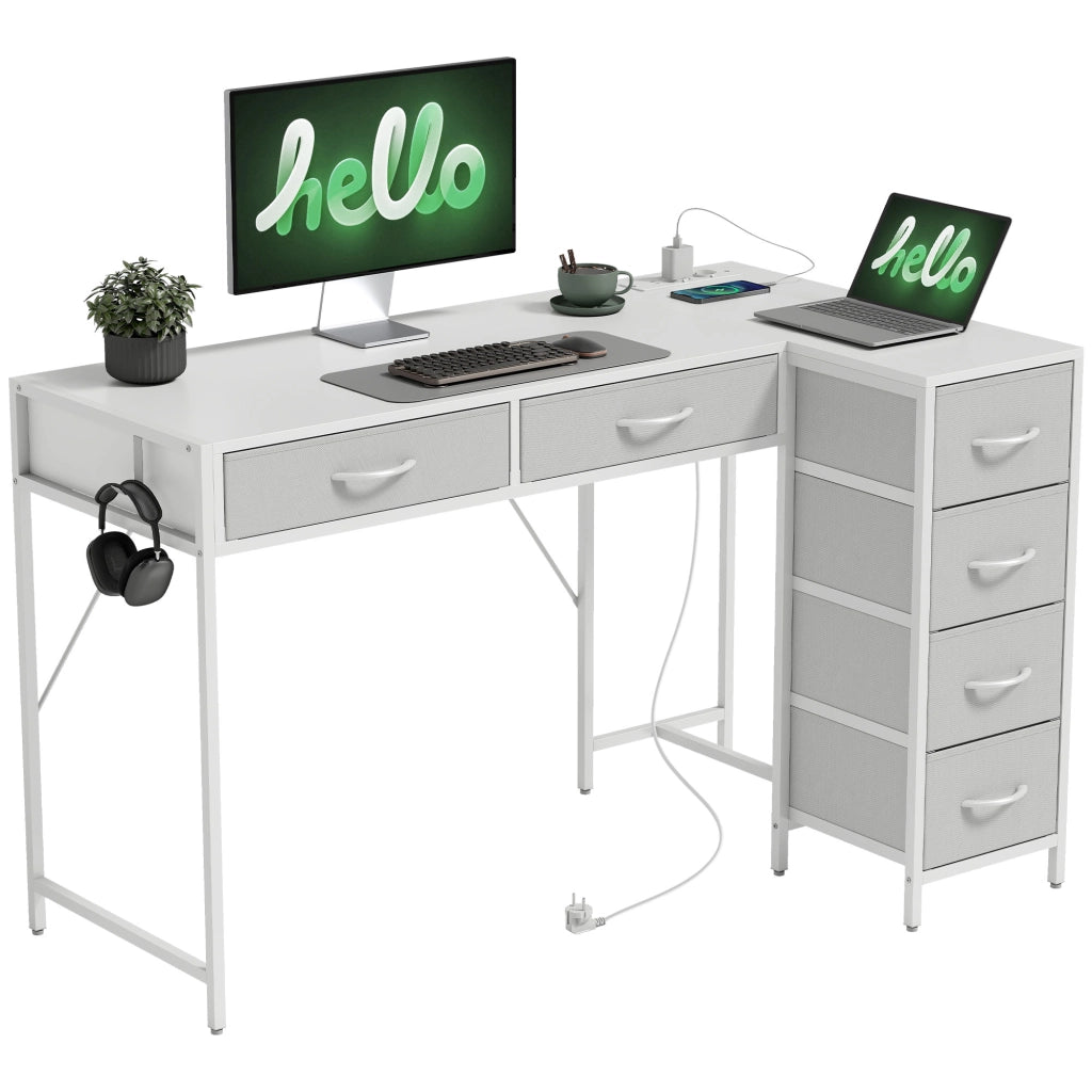 Scrivania Angolare con Cassetti in Legno e Acciaio ¨C Minimal ¨C Bianco 126x48x80