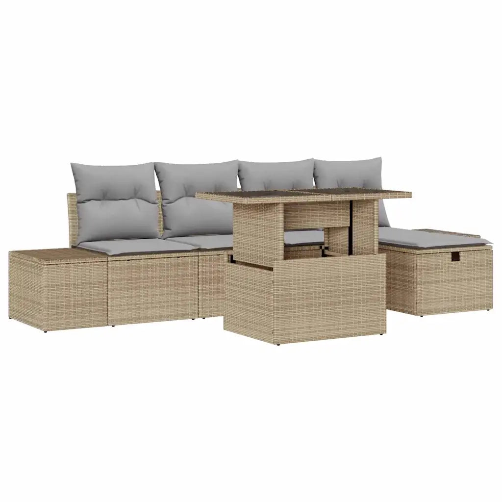 Set Divano da Giardino 6 pcs Beige Poly Rattan
