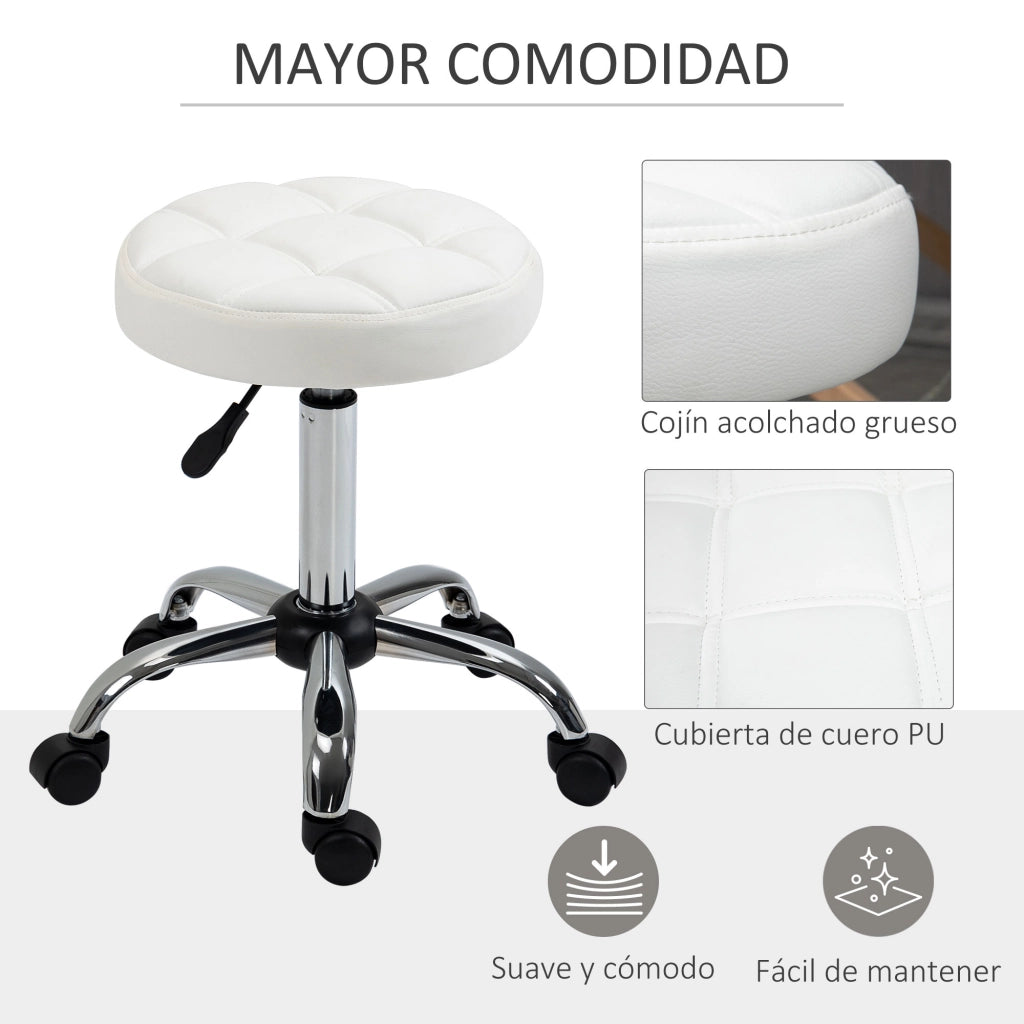 Sgabello girevole con ruote regolabile in altezza 48-63 cm ¨C Xylo ¨C bianco, rivestimento pelle PU ?35,5 cm