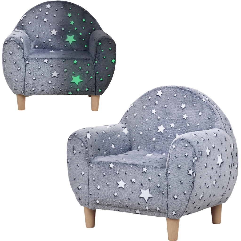 Poltrona per bambini ¨C Minimal ¨C grigio, velluto, con stelle fosforescenti