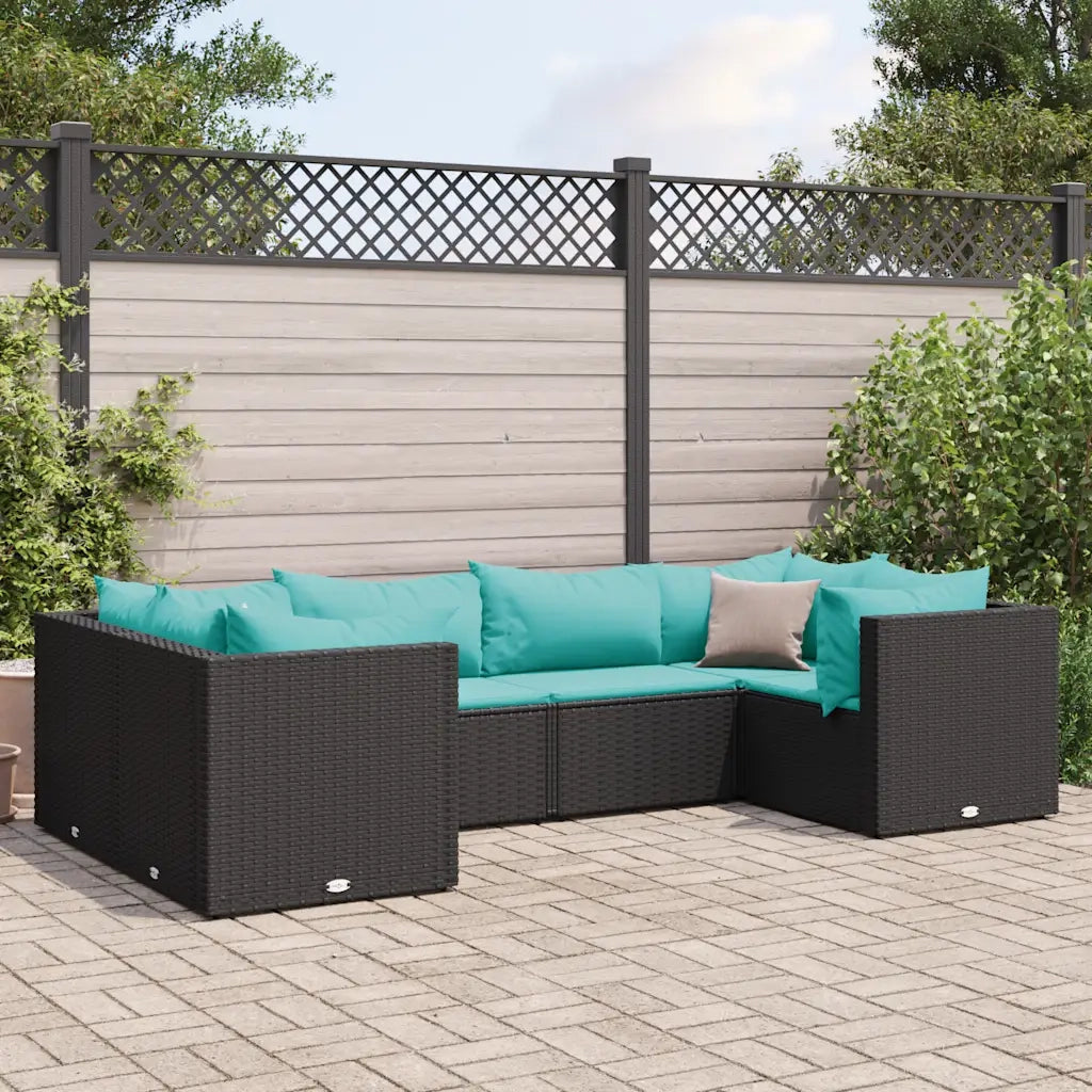 Set Mobili da Giardino 6 pz con Cuscini in Polyrattan Nero 3308252