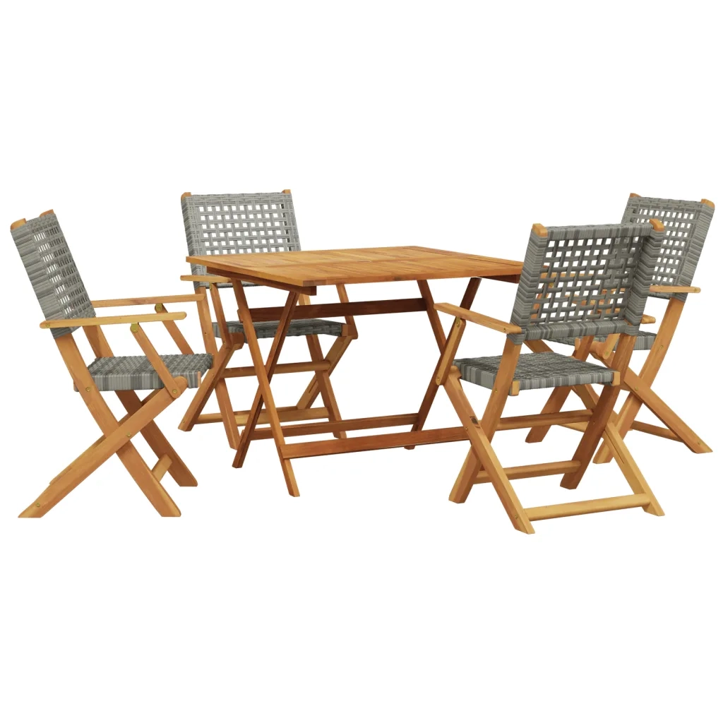 Set Pranzo da Giardino 5pz Grigio Polyrattan e Legno Massello 3281827