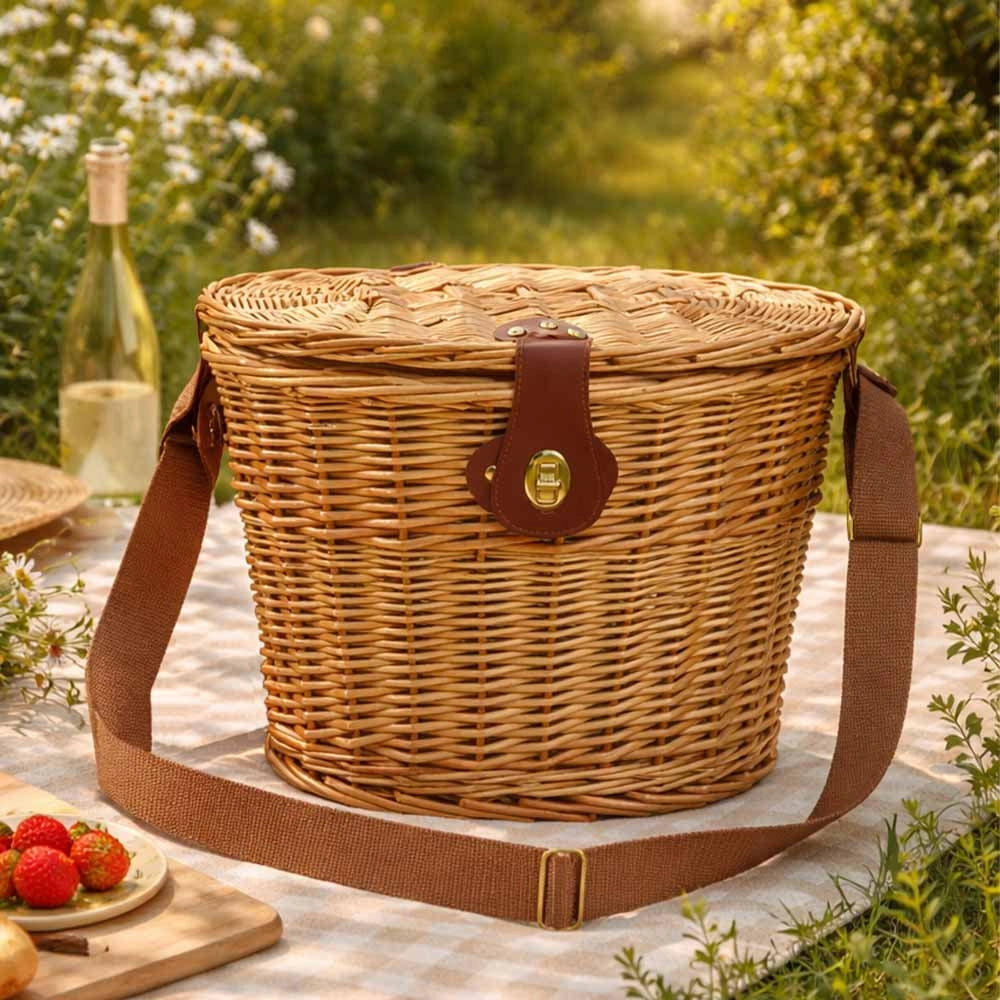 Cesto Ovale per Funghi con Tracolla e Coperchio Leggero 34 x 25 x h 26 cm