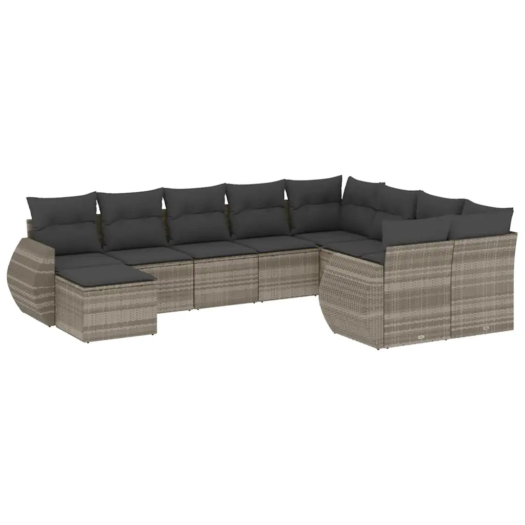 Set Divano Giardino 10 pz con Cuscini Grigio Chiaro Polyrattan 3254199