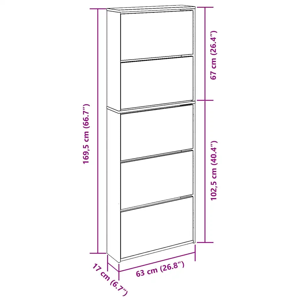 Scarpiera | Mobile per scarpe con Specchio a 5 Livelli Rovere Marrone 63x17x169,5cm