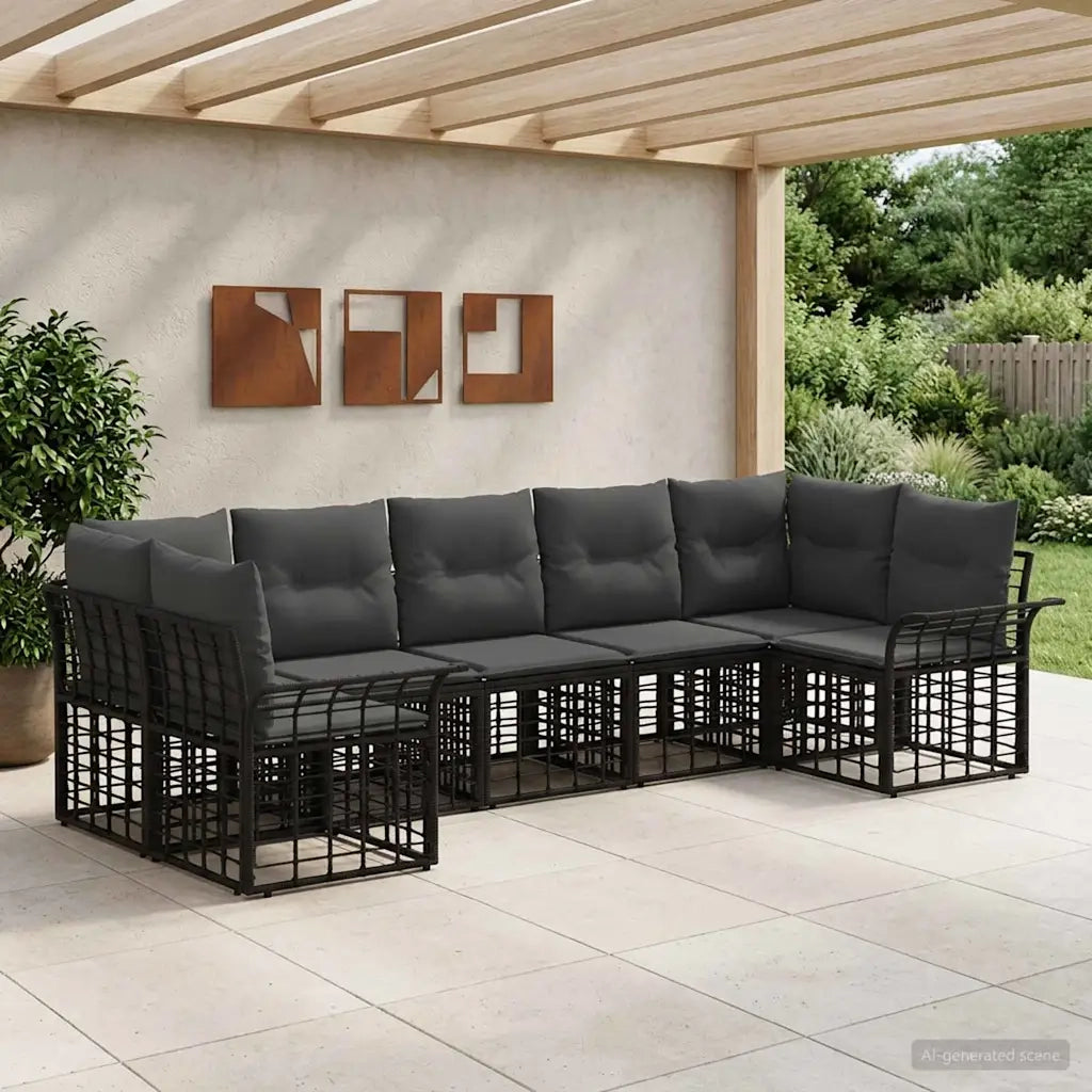 Set di divani da esterno 7 pcs Nero e Grigio scuro Poliestere 3437755