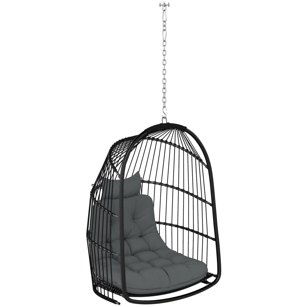 Cesta appendibile con cuscini altalena in rattan polietileno sedia pieghevole da interno caricabile fino a 150kg altalena appendibile in vimini per balcone in soggiorno terrazza grigio scuro