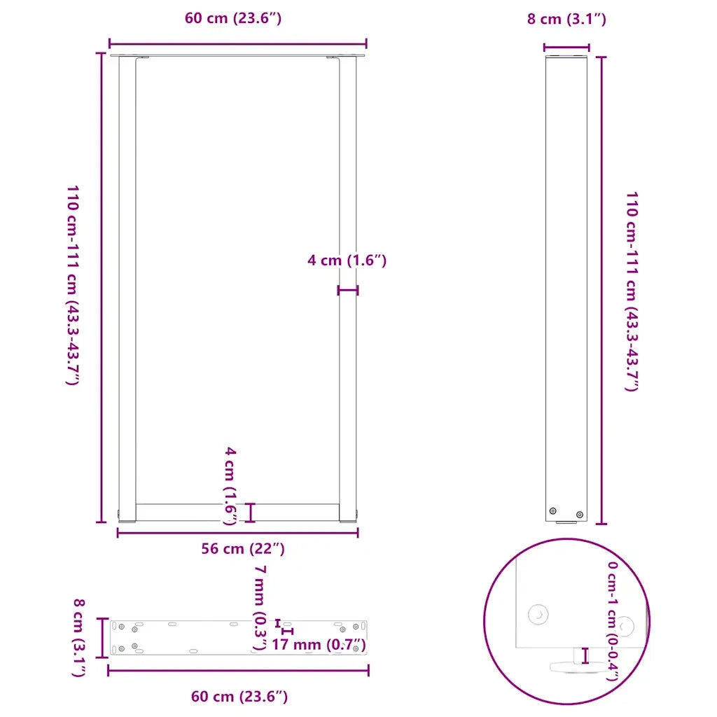 Gambe per tavolo da bar a forma di U 2 pz Antracite 60x(110-111) cm Acciaio 4013250