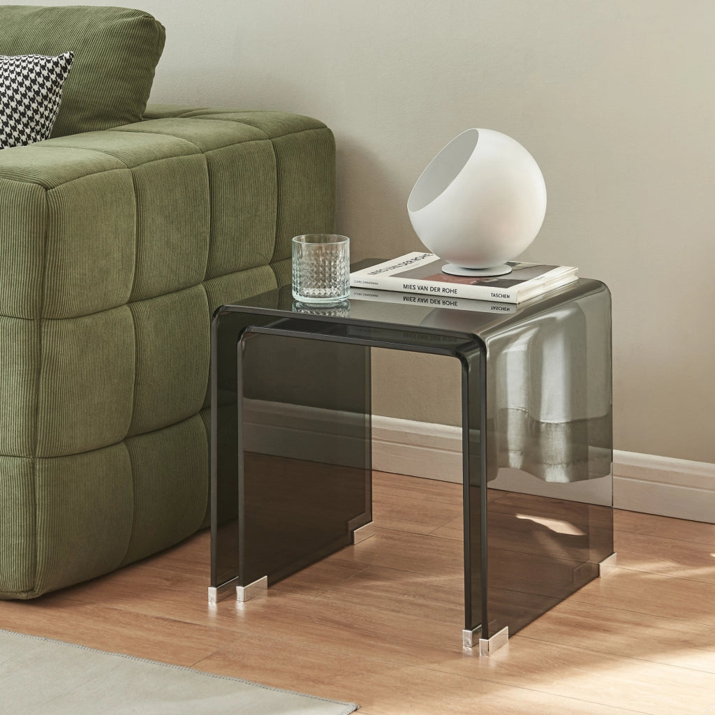 Set Kariengem di 2 Tavolini Sovrapponibili in Vetro - Grigio [en.casa]