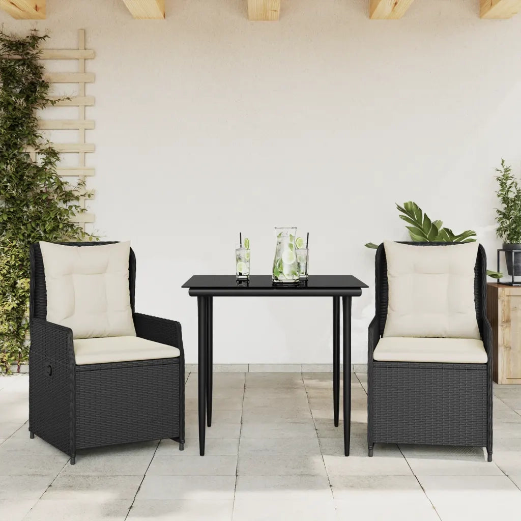 Set da Pranzo da Giardino 3 pz con Cuscini Nero in Polyrattan 3262826