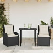 Set da Pranzo da Giardino 3 pz con Cuscini Nero in Polyrattan 3262826