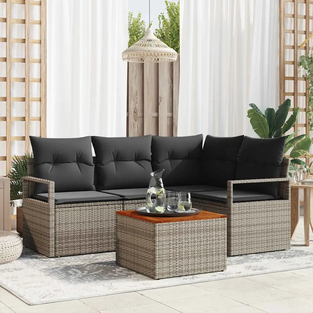 Set Divano da Giardino 5 pcs Grigio polyrattan 3356368