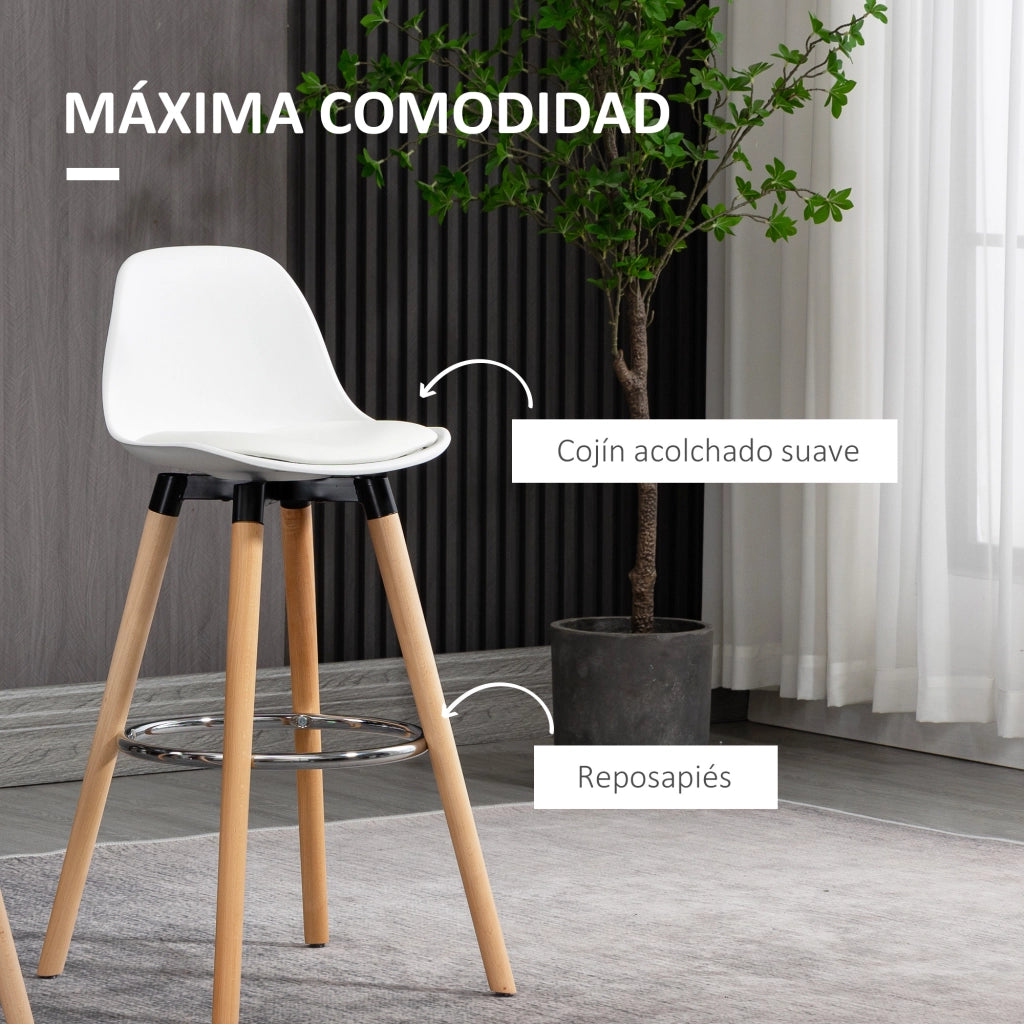 Sgabello da Bar Imbottito ¨C Xylo ¨C PU Bianco 43x43x91cm Set 2 Pezzi