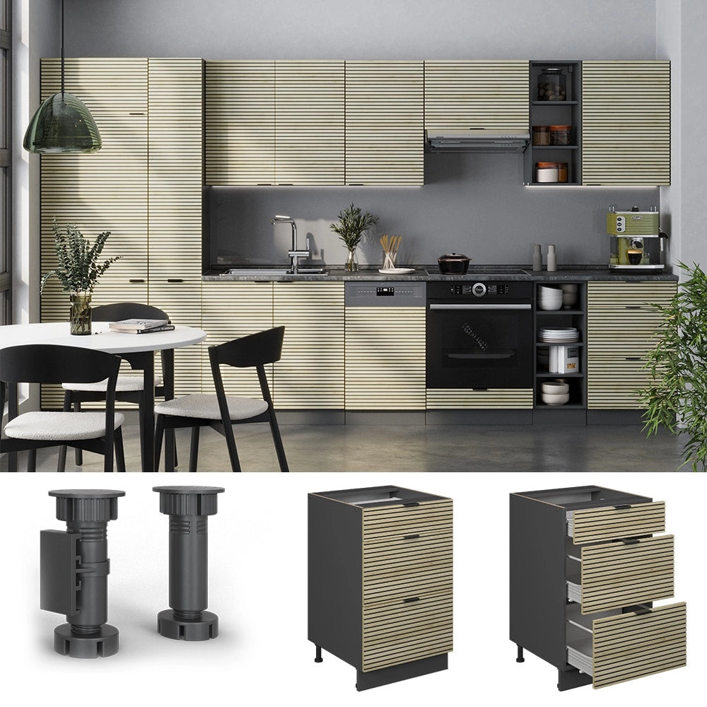 Mobiletto base per cucina Fame-Line Pannello in quercia/Antracite 50 cm, PL Marmo Vicco